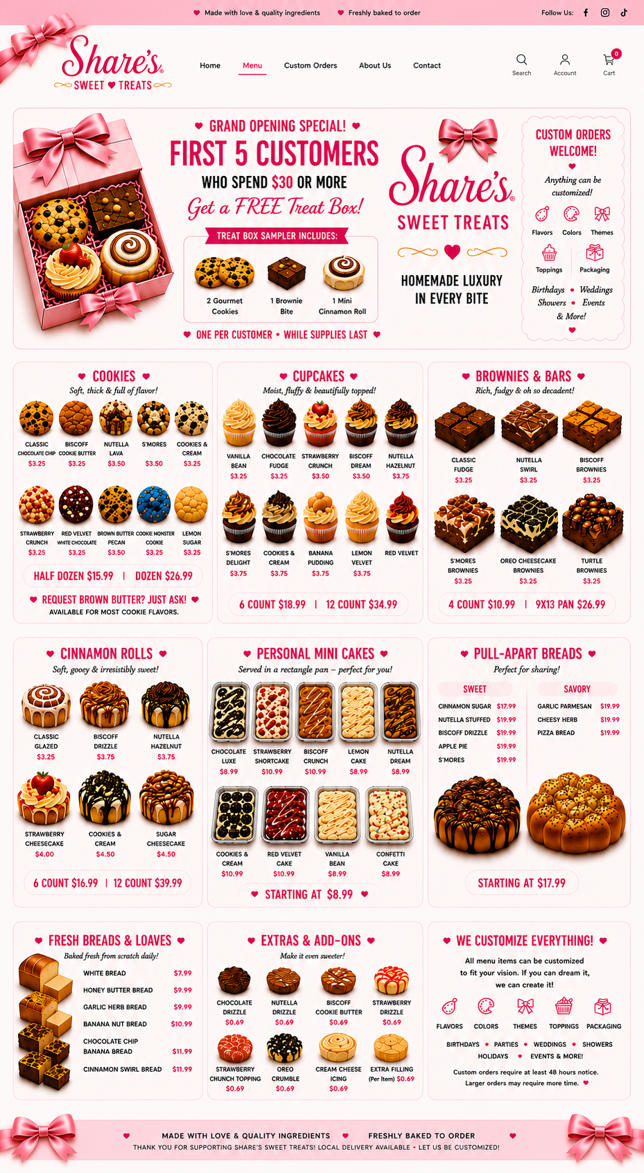 Share's Sweet Treats full menu